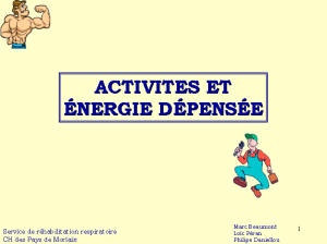 Activités et énergie dépensée